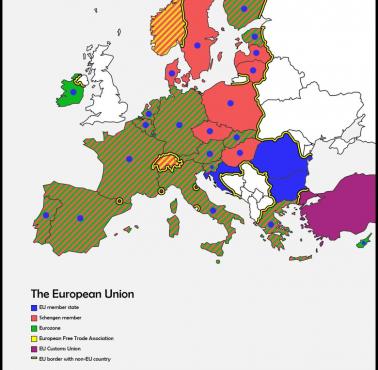UE, Schengen i kraje strefy euro w Europie