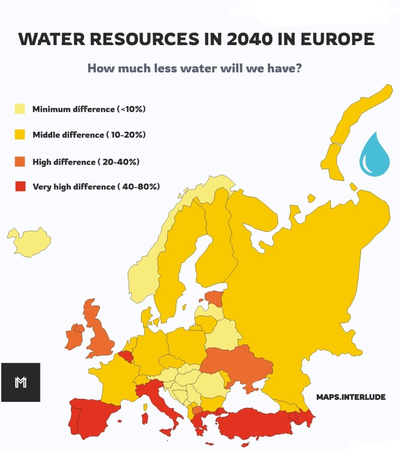 Gdzie zapotrzebowanie na wodę przekroczy jej dostępność do 2040 r., Europa