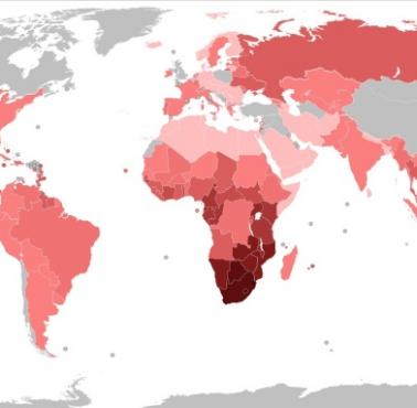 Kraje według wskaźnika rozpowszechnienia wirusa HIV/AIDS wśród osób dorosłych, 2021