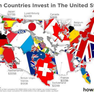 Państwa, które najwięcej inwestują w poszczególnych stanach USA