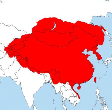 Zasięg Chin w czasach dynastii Yuan z uwzględnieniem współczesnych granic
