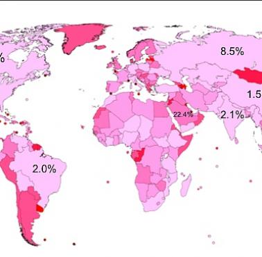 Odsetek ludności w poszczególnych państwach świata, która mieszka w obszarze metropolitalnym stolicy