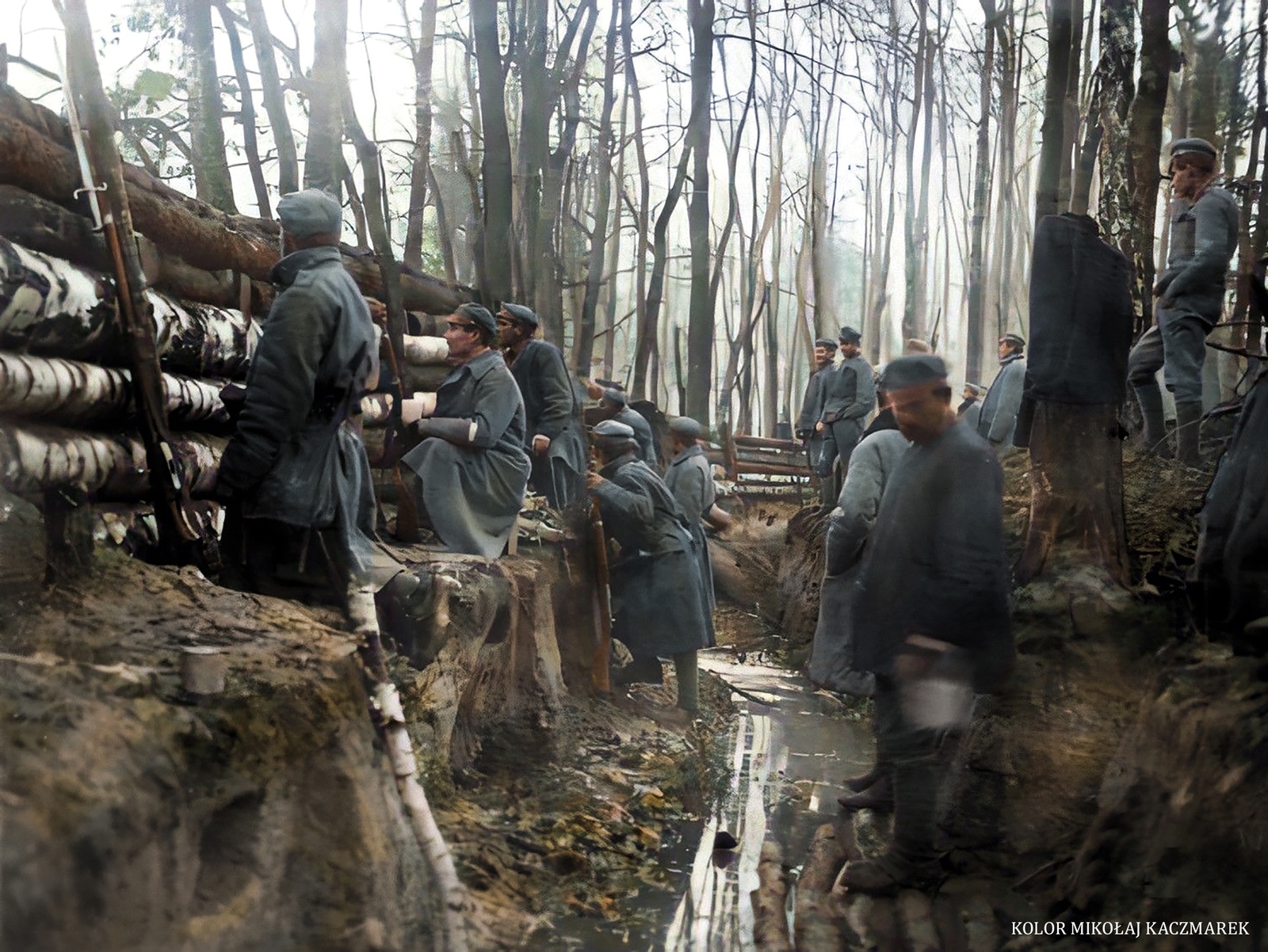 Wołyń, 6 grudnia 1915 roku. Legioniści z 3 batalionu 1 Pułku Piechoty Legionów Polskich w okopach.