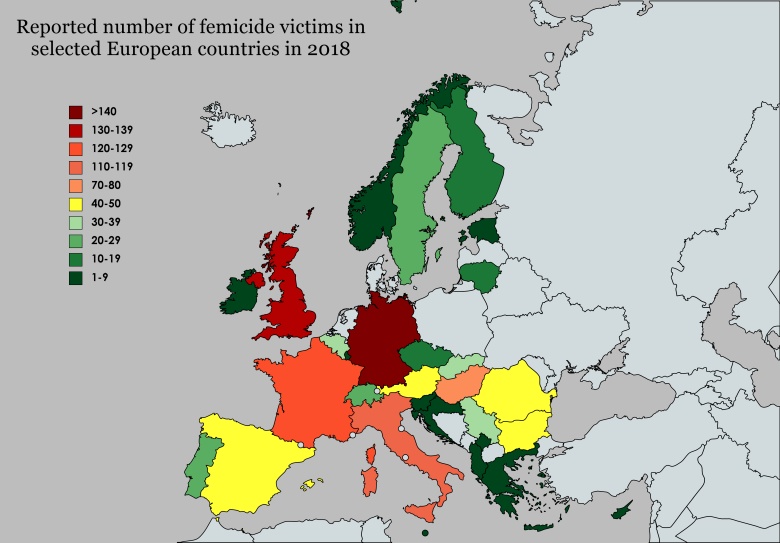 Wskaźnik zabójstw kobiet w Europie, 2018