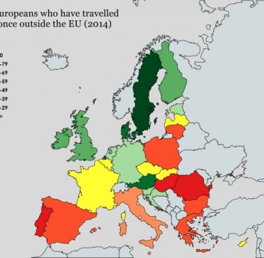 Odsetek Europejczyków, którzy przynajmniej raz wyjechali poza Unię, 2014