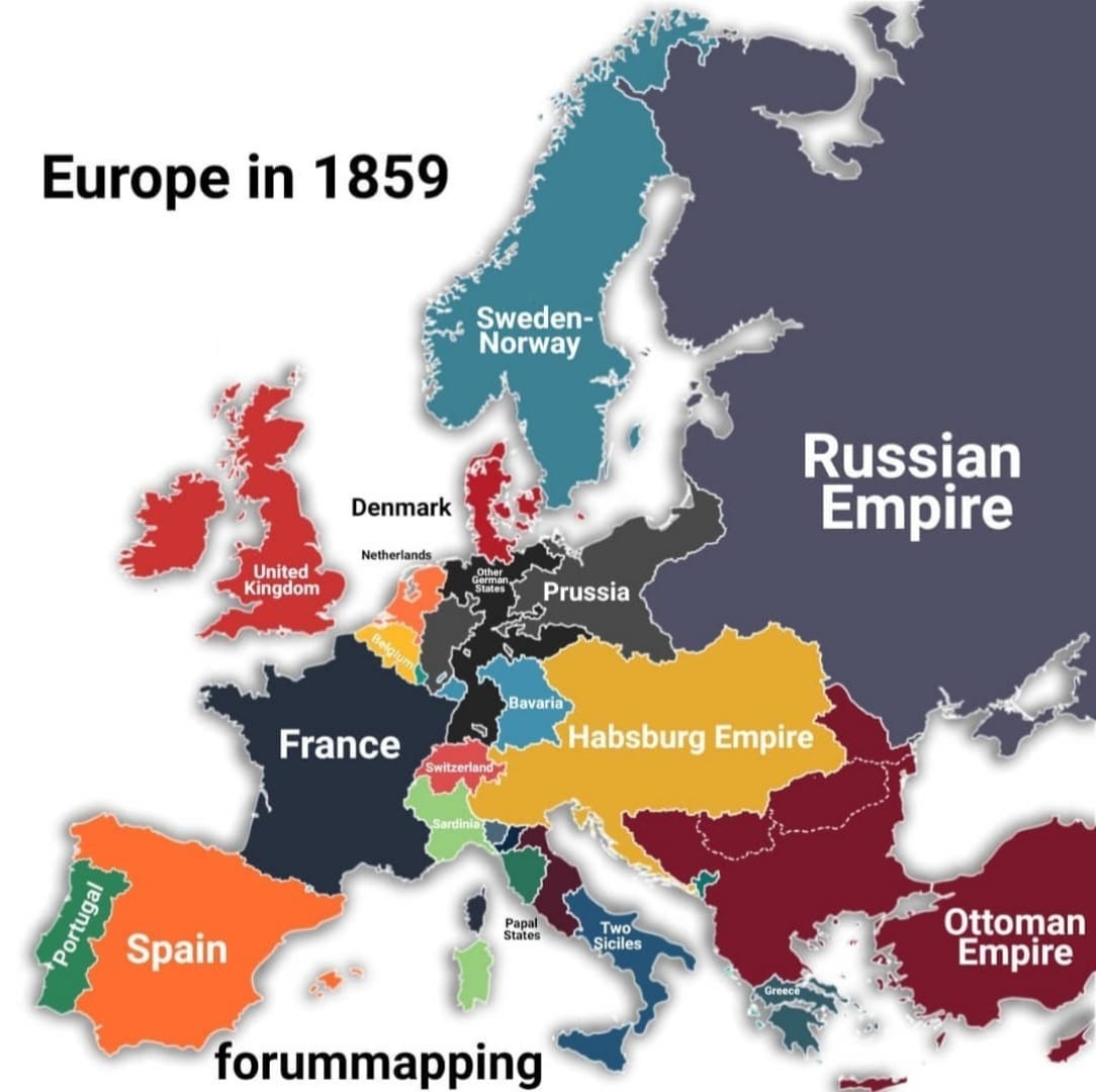 Mapa Europy w 1859 roku