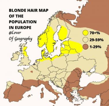 Odsetek osób z blond włosami w Europie