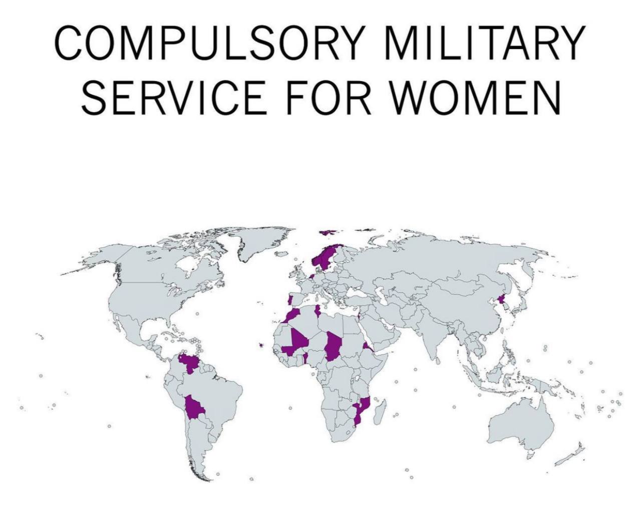 Obowiązkowy pobór do wojska (służba wojskowa) kobiet według kraju
