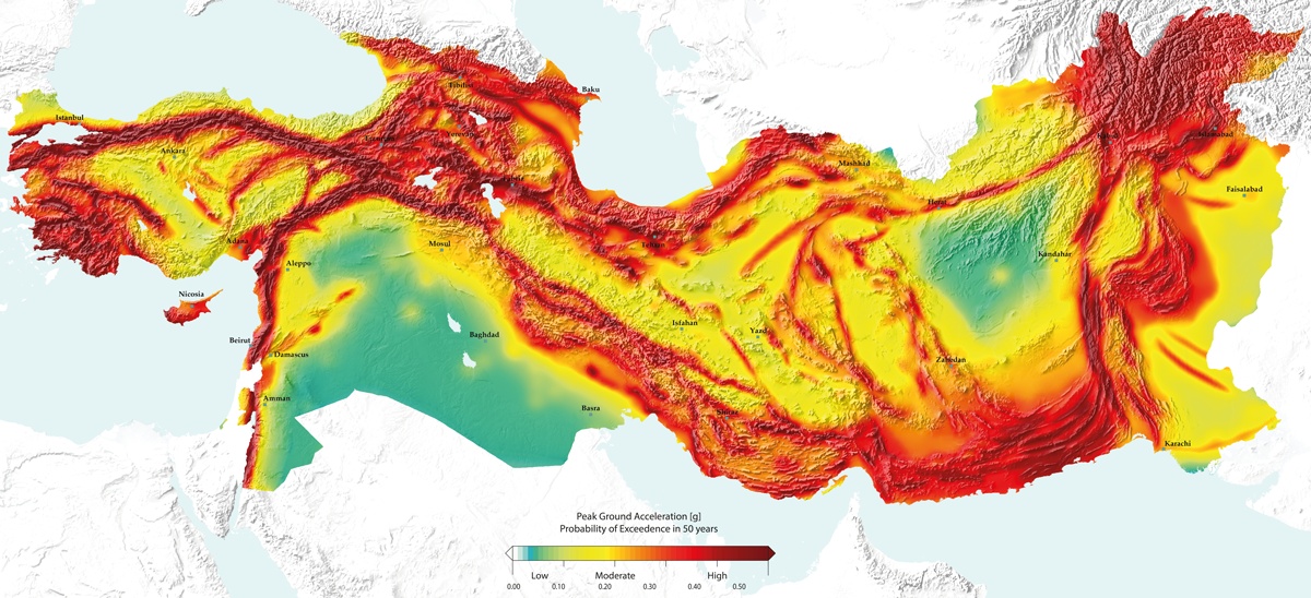 Mapa zagrożenia sejsmicznego Bliskiego Wschodu i Azji Środkowej