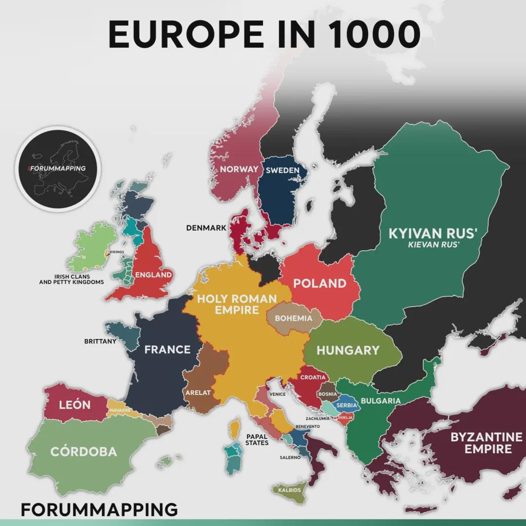 Mapa Europy w 1000 roku