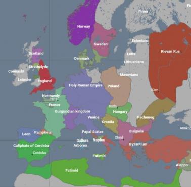 Mapa Europy w 1000 roku