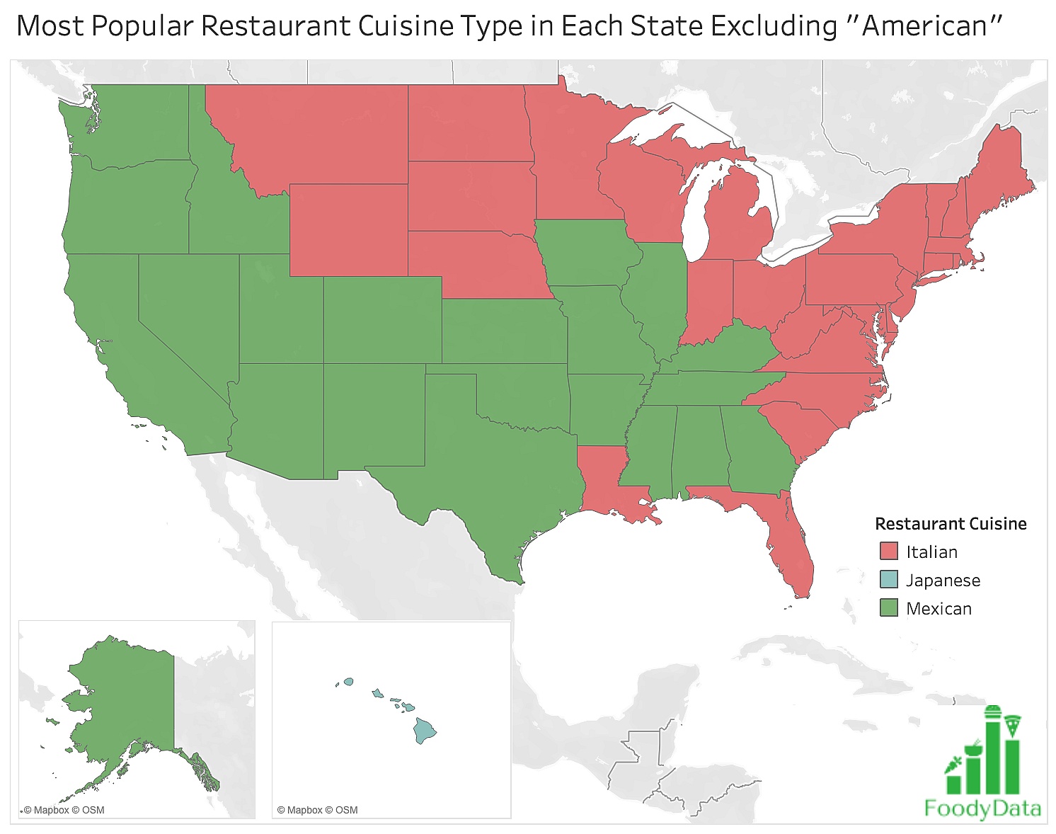 Najpopularniejsza kuchnia w poszczególnych stanach USA