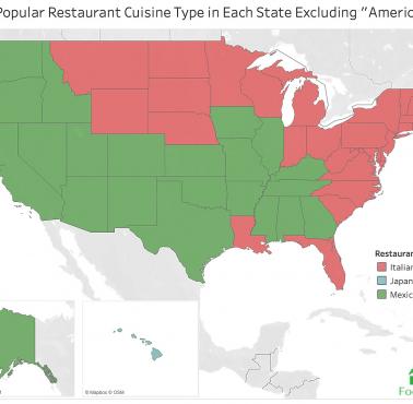 Najpopularniejsza kuchnia w poszczególnych stanach USA