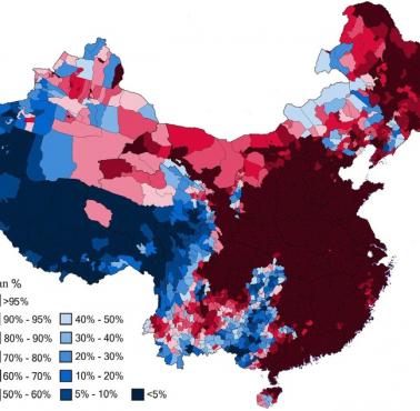 Odsetek etnicznych Chińczyków Han w Chinach