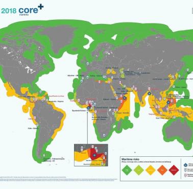Mapa ryzyka porwań i piractwa morskiego, 2018