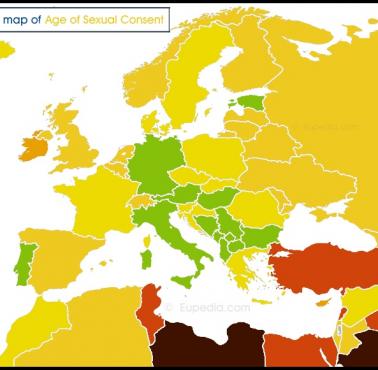 Wiek zgody (wyrażenia ważnej prawnie zgody na czynności seksualne) w poszczególnych krajach Europy, 2019