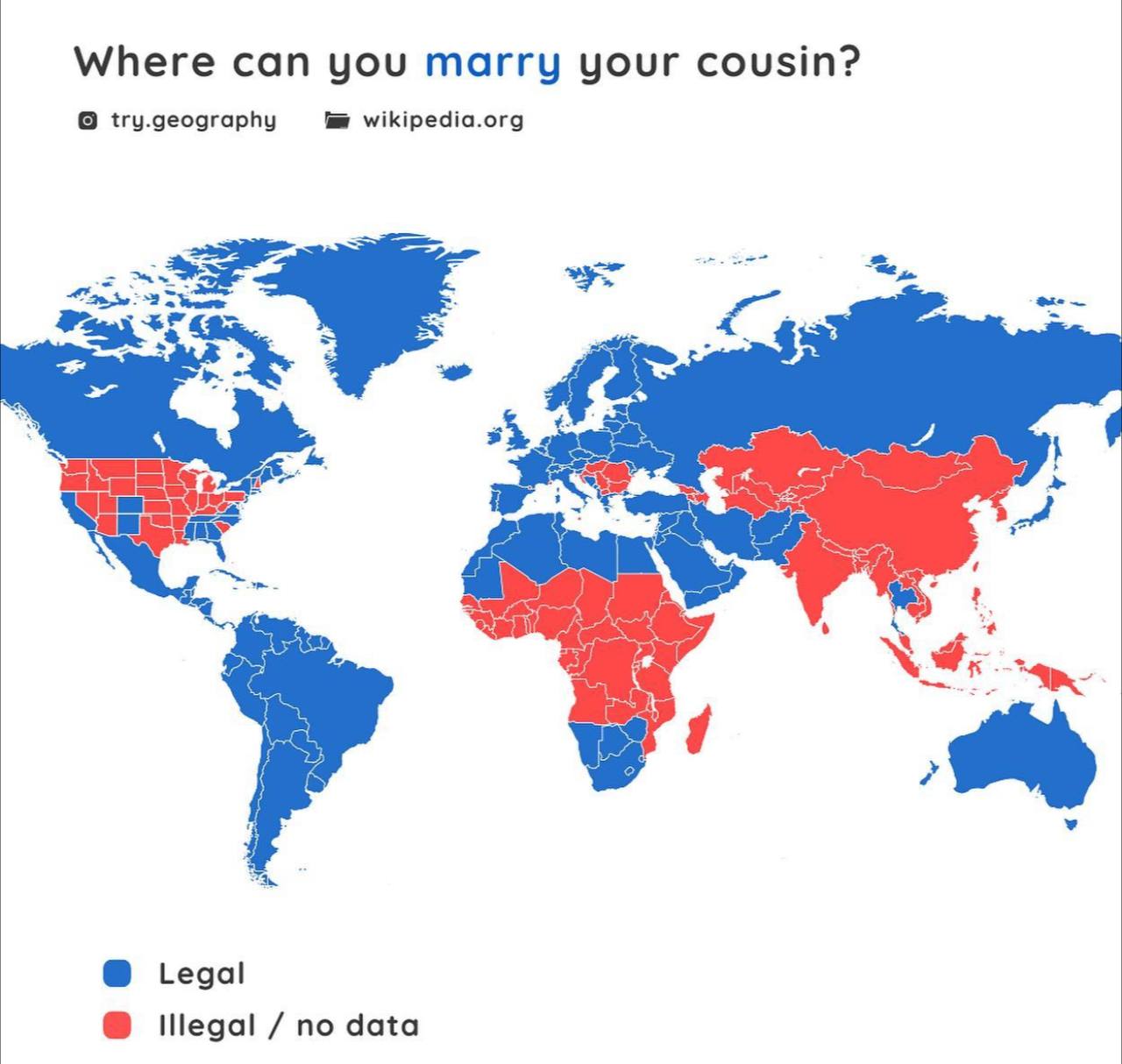 Legalność małżeństw z kuzynem/kuzynką na świecie