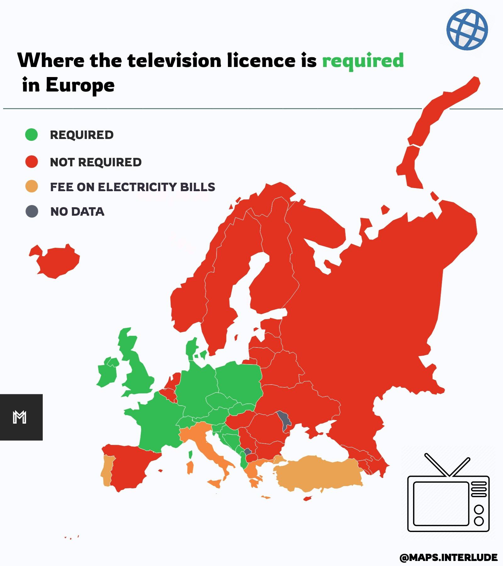 Koncesje na nadawanie telewizji w poszczególnych krajach Europy