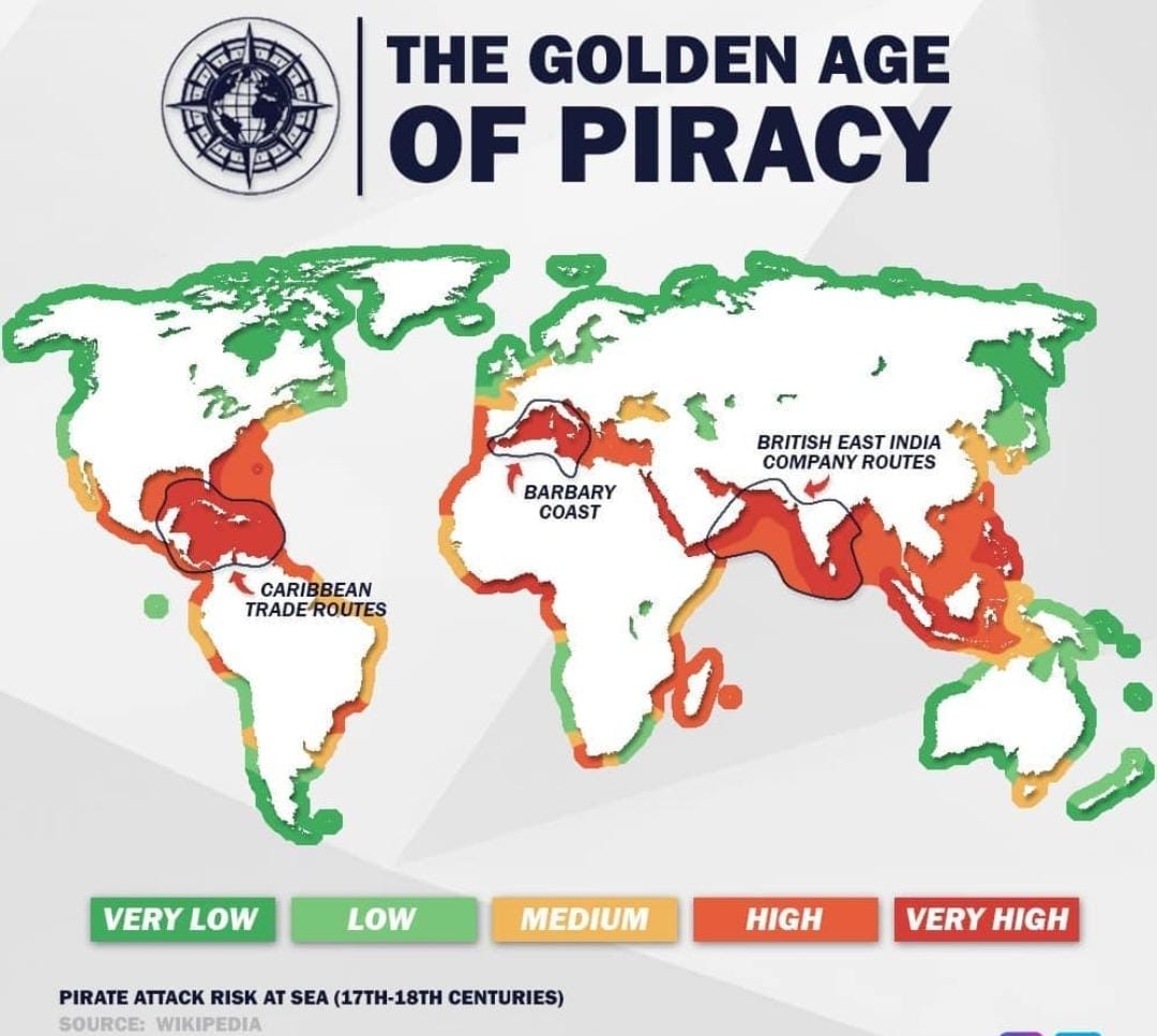 Mapa ryzyka porwań i piractwa morskiego w XVII i XVIII wieku