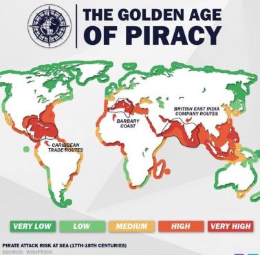 Mapa ryzyka porwań i piractwa morskiego w XVII i XVIII wieku
