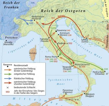 Wojna gotycka w latach 535-554 między Cesarstwem Wschodniorzymskim a Królestwem Ostrogotów