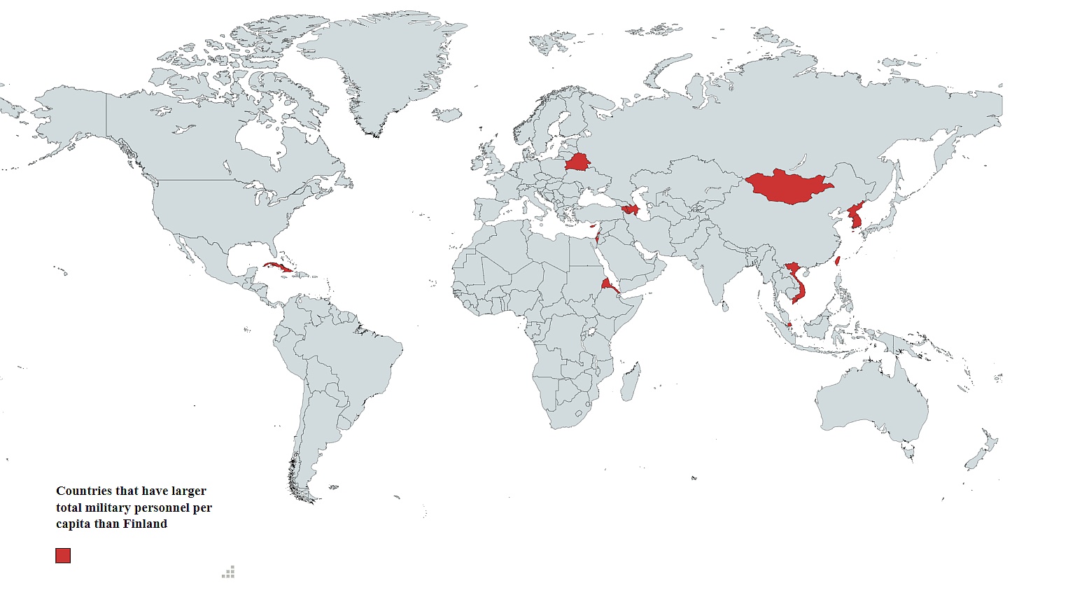 Kraje, które mają większy całkowity personel wojskowy na mieszkańca niż Finlandia