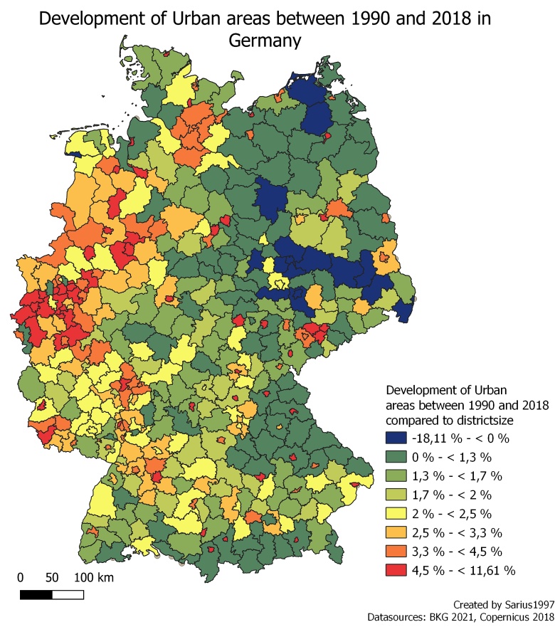 Rozwój niemieckich obszarów miejskich w latach 1990-2018