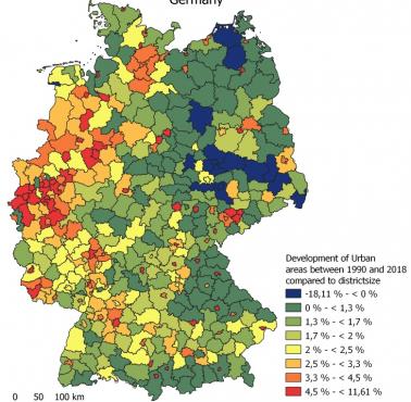 Rozwój niemieckich obszarów miejskich w latach 1990-2018