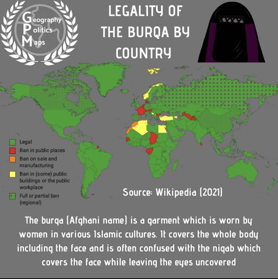 Kraje, w których burka została zakazana, 2021