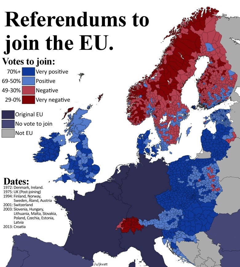 Referendum w sprawie przystąpienia do Unii z podziałem na powiaty 1972-2013