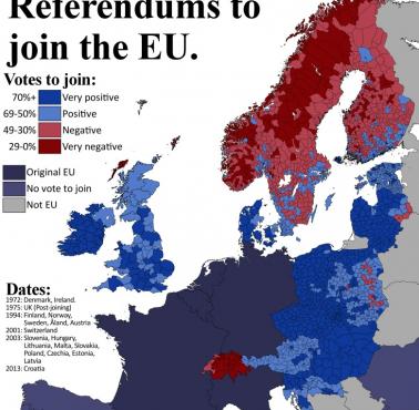 Referendum w sprawie przystąpienia do Unii z podziałem na powiaty 1972-2013