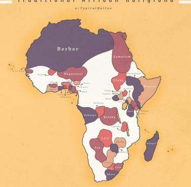 Mapa głównych tradycyjnych religii afrykańskich