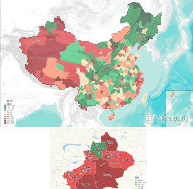 Zmiana populacji Sinciangu (region autonomiczny w Chinach) w latach 2010-2020. Populacja Ujgurów wzrosła o 16,2%