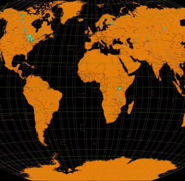 Mapa jezior, rzek, granic państwowych i stref czasowych na świecie