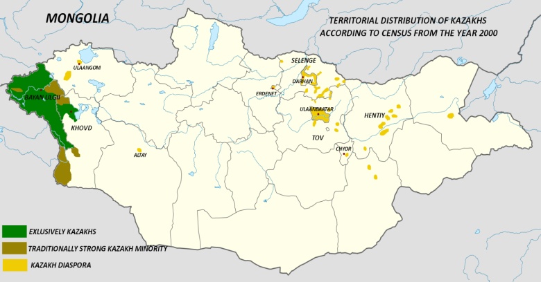 Kazachska mniejszość etniczna w Mongolii (obszary zamieszkania), 2000