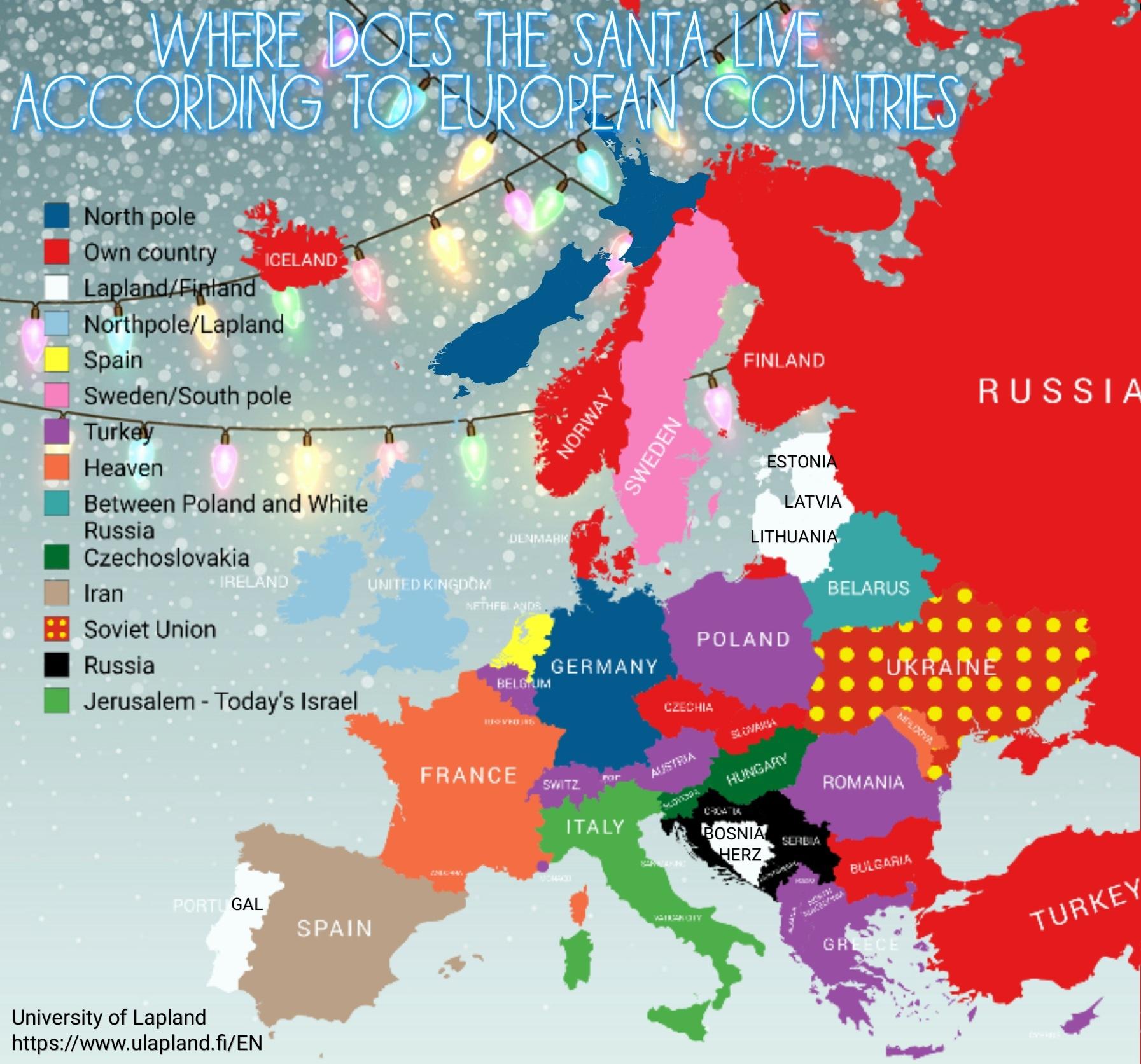 Gdzie mieszka Święty Mikołaj według każdego kraju europejskiego