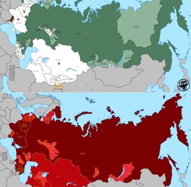 Kraje, które istniały w ramach Rosji lub Związku Radzieckim (ZSRR) w XX wieku z datami powstania i liwidacji
