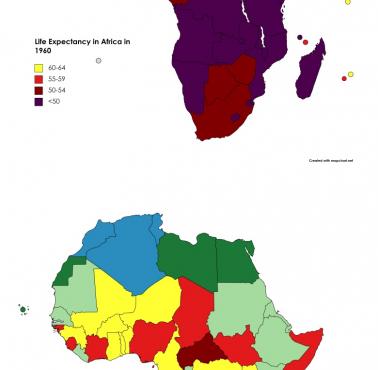Spodziewana średnia długość życia w Afryce 1960 vs 2020