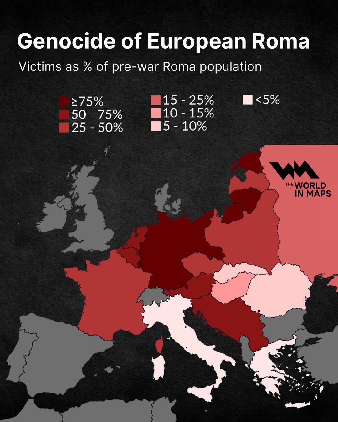 Ludobójstwo europejskich Romów podczas II wojny światowej (odsetek ofiar w przedwojennej populacji Romów)