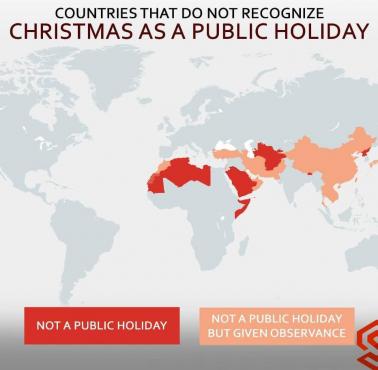 Państwa, gdzie Boże Narodzenie choć nie ma charakteru państwowego, to jest obchodzone i przestrzegane