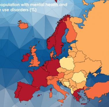 Odsetek mieszkańców państw europejskich, która ma problemy psychiczne i jest uzależniona od narkotyków