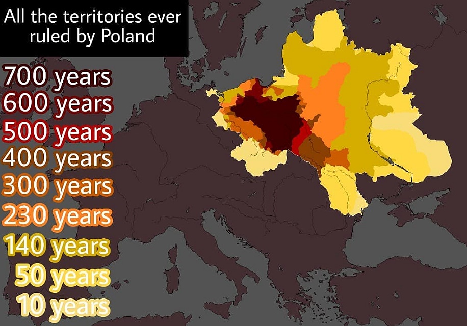 Ziemie należące do Polski i długość polskiej władzy nad nią od 1400 roku