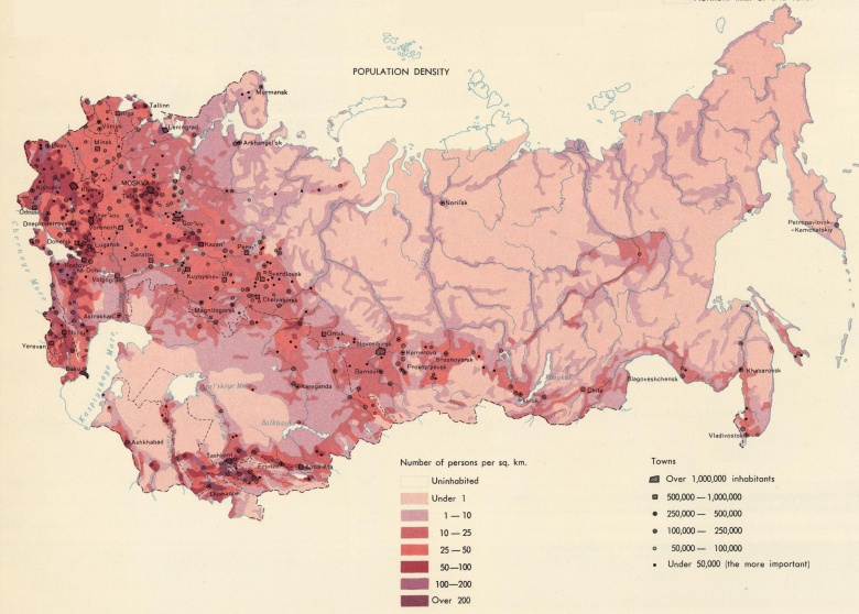 Gęstość zaludnienia ZSRR, 1967