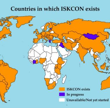 Kraje, w których funkcjonuje hinduistyczna sekta Hare Krishna (Międzynarodowe Towarzystwo Świadomości Kryszny)