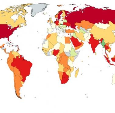 Współczynnik nierówności majątkowych na świecie (Współczynnik Giniego), 2019