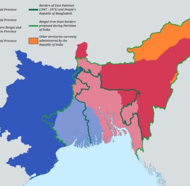 Zmiany granic Bengalu od 1900-1947