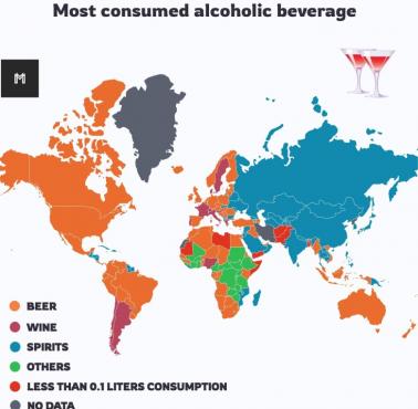 Preferowany typ napojów alkoholowych na świecie: wino, piwo, spirytusowe