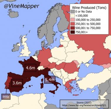 Ilość wypitego wina na osobę w Europie, 2022