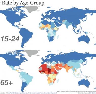 Analfabetyzm na świecie osób w wieku 15-24, 65+