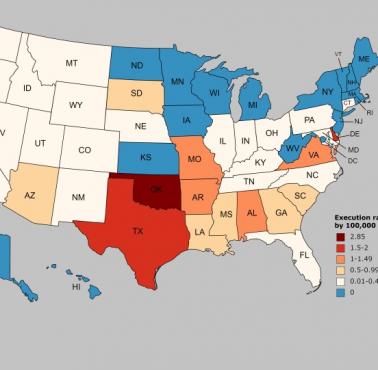 Odsetek egzekucji według stanu na 100 tys. mieszkańców w ostatnich 50 latach
